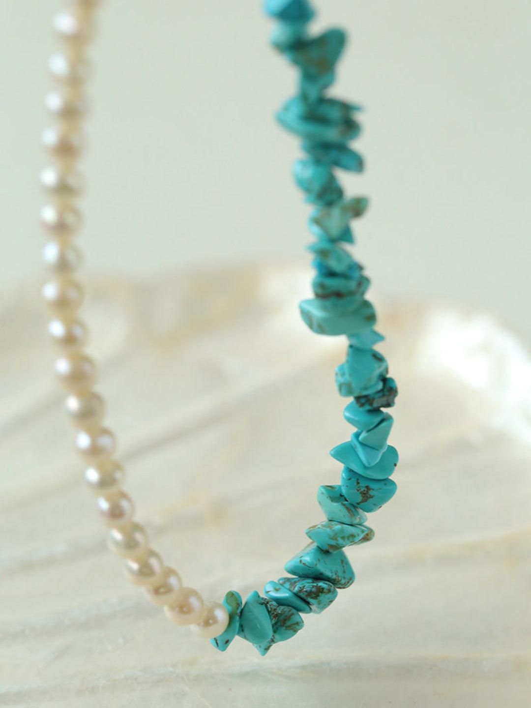 Irregular Turquoise Freshwater Pearl Necklace - Gembea Jewelry