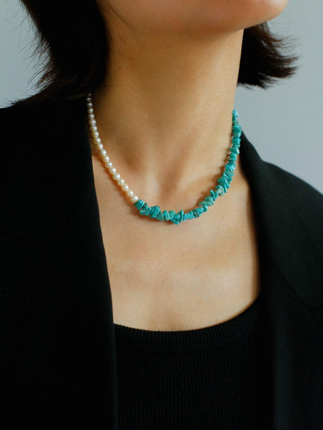 Irregular Turquoise Freshwater Pearl Necklace - Gembea Jewelry