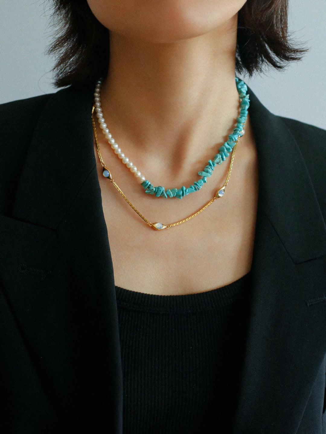 Irregular Turquoise Freshwater Pearl Necklace - Gembea Jewelry