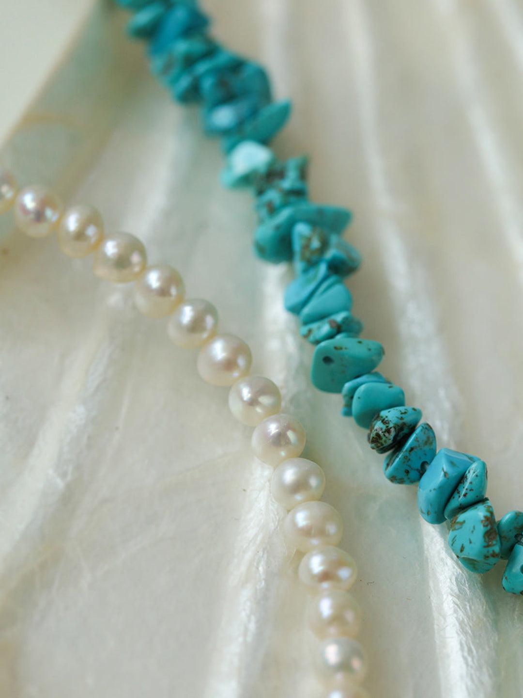 Irregular Turquoise Freshwater Pearl Necklace - Gembea Jewelry