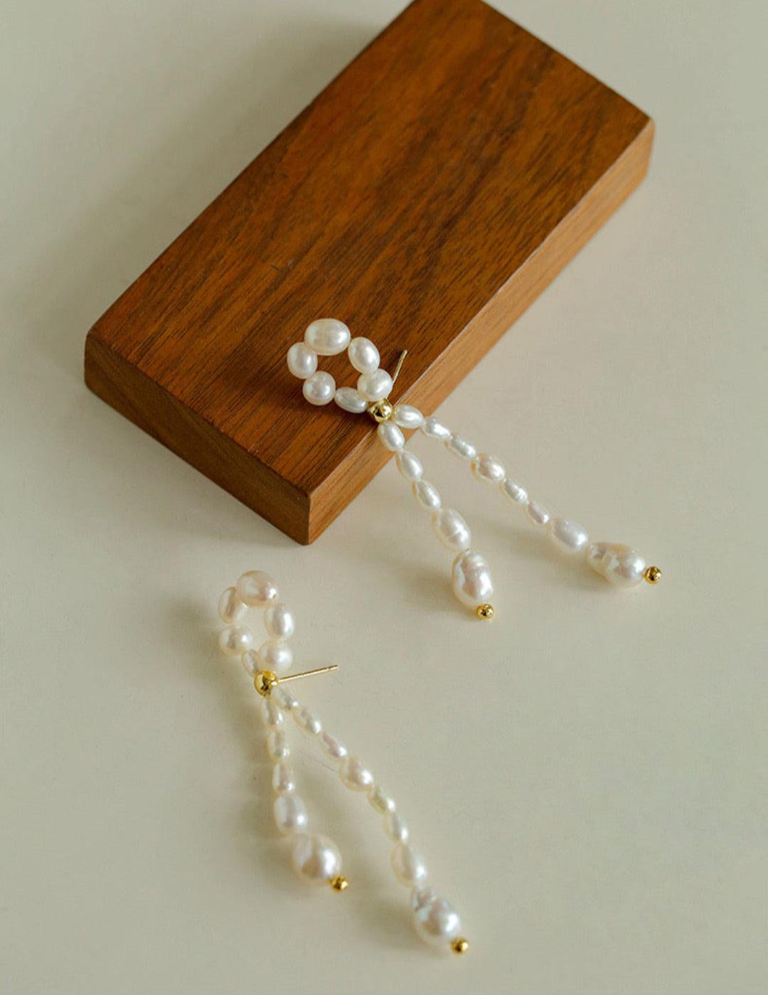 Knotted Natural Pearl Earrings - Gembea Jewelry