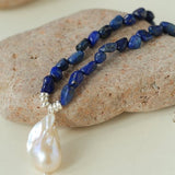 Lapis Lazuli Beaded Baroque Pearl Necklace gembea jewelry