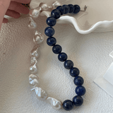 Lapis Lazuli Gemstone Baroque Pearl Beaded Necklace - Gembea Jewelry