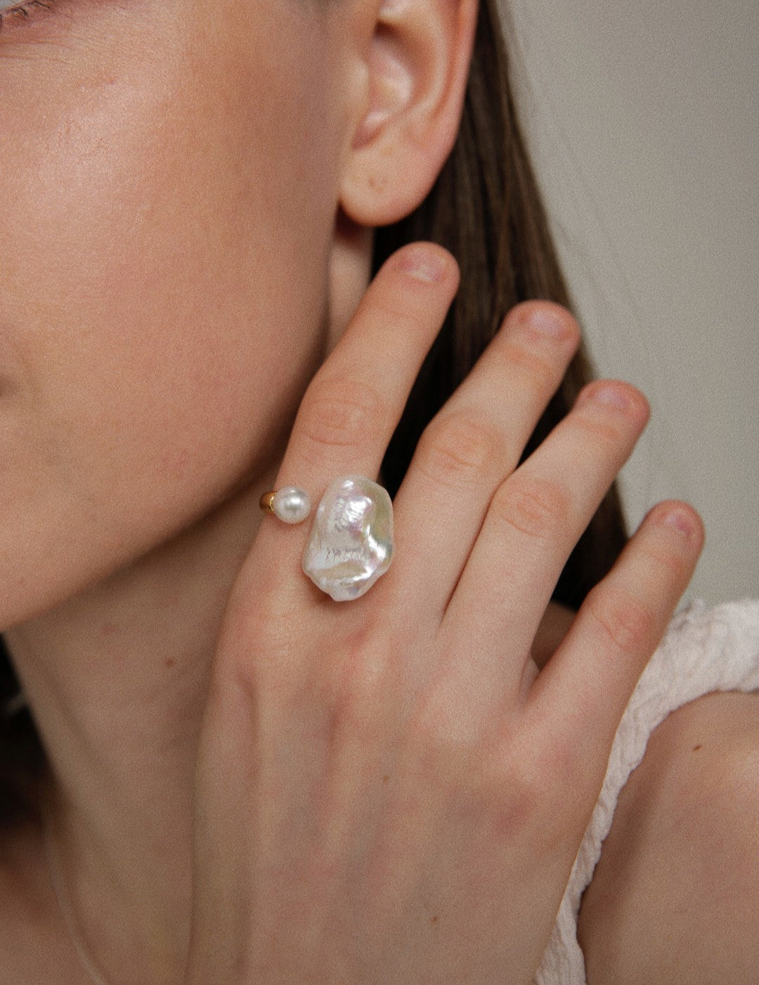 Large Baroque Pearl Open Ring gembea jewelry