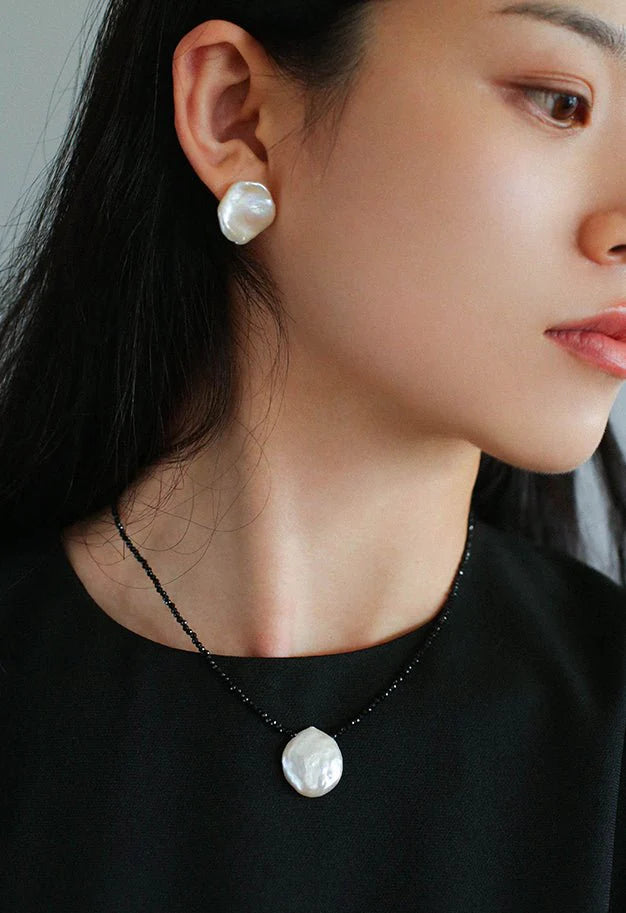 Large Petal Baroque Pearl Stud Earrings-Gembea Jewelry