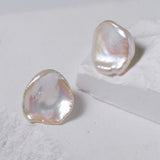 Large Petal Baroque Pearl Stud Earrings-Gembea Jewelry