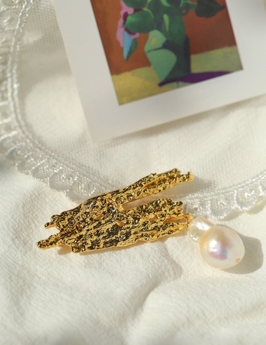 Lava Metal Large Baroque Pearl Brooch gembea jewelry