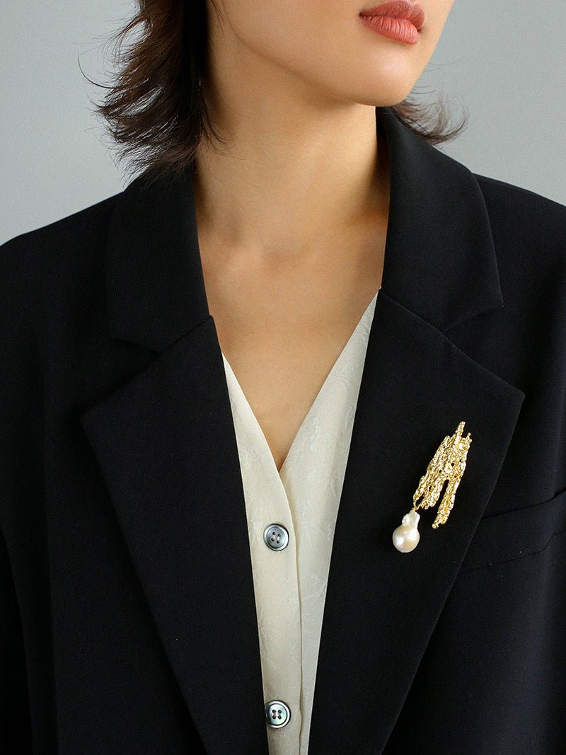 Lava Metal Large Baroque Pearl Brooch gembea jewelry