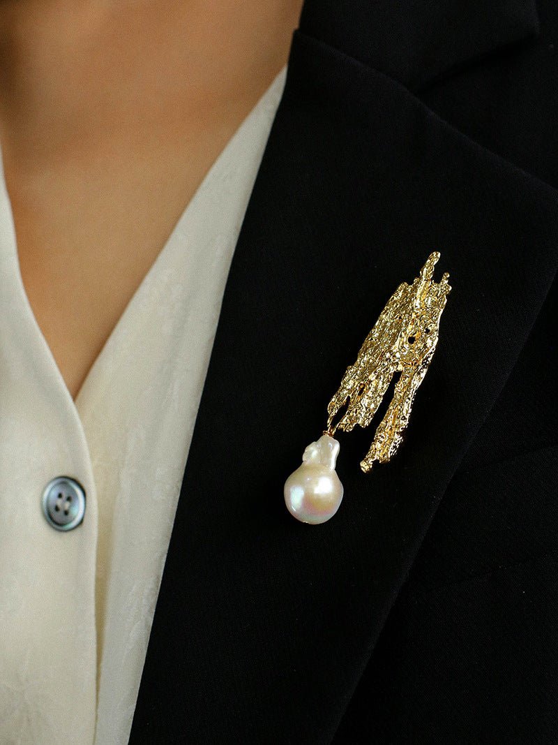 Lava Metal Large Baroque Pearl Brooch gembea jewelry