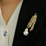 Lava Metal Large Baroque Pearl Brooch gembea jewelry