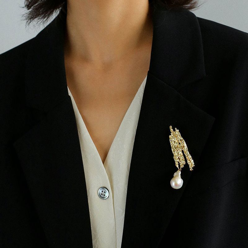 Lava Metal Large Baroque Pearl Brooch gembea jewelry