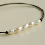 Short Handmade Leather Rope Natural Pearl Necklace - Gembea Jewelry