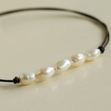 Short Handmade Leather Rope Natural Pearl Necklace - Gembea Jewelry