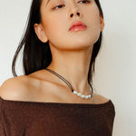 Short Handmade Leather Rope Natural Pearl Necklace - Gembea Jewelry