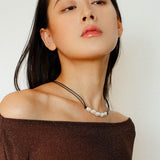 Short Handmade Leather Rope Natural Pearl Necklace - Gembea Jewelry