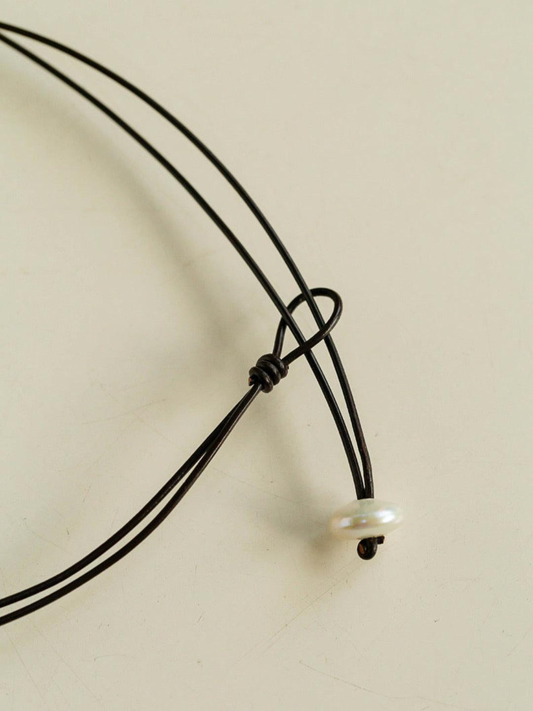 Short Handmade Leather Rope Natural Pearl Necklace - Gembea Jewelry