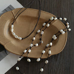 Short Handmade Leather Rope Natural Pearl Necklace - Gembea Jewelry