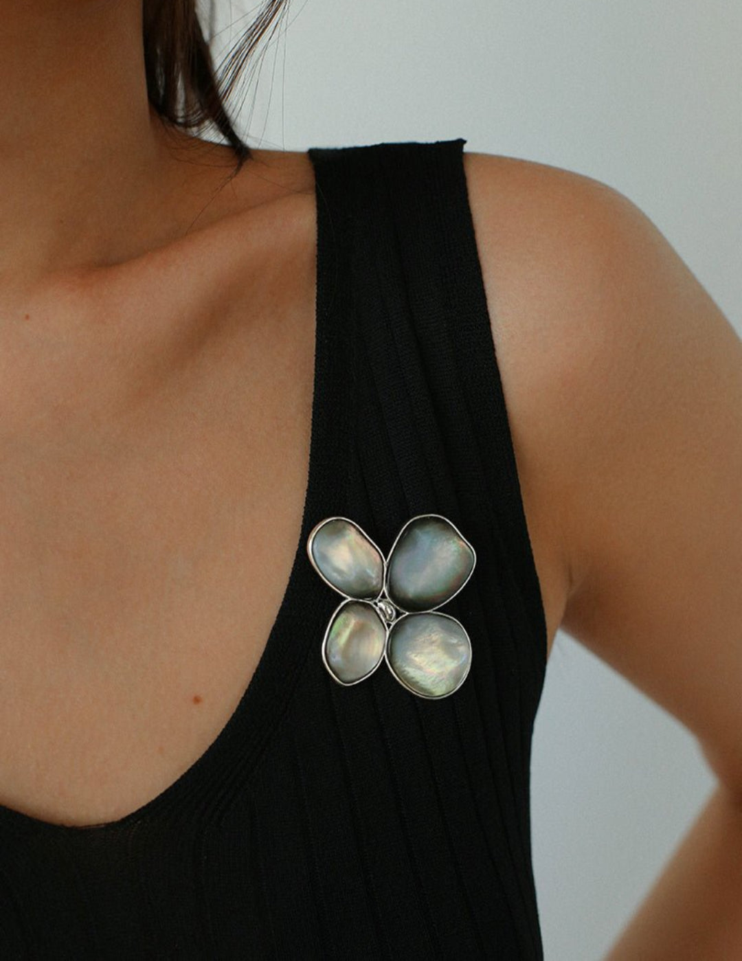 Lilac Blossom Gray Mother of pearl Brooch gembea jewelry