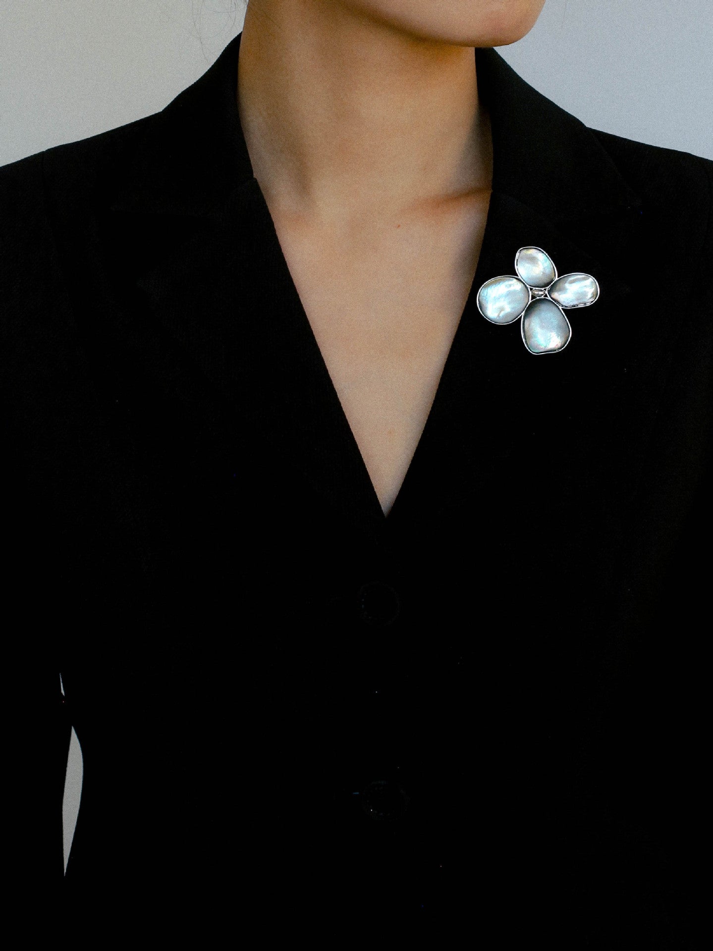 Lilac Blossom Gray Mother of pearl Brooch gembea jewelry