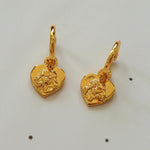 Lion Relief Love Drop Hoop Earrings - Gembea Jewelry