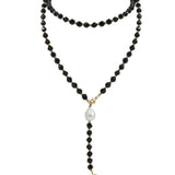 Long Black Agate Baroque Pearl Necklace gembea jewelry