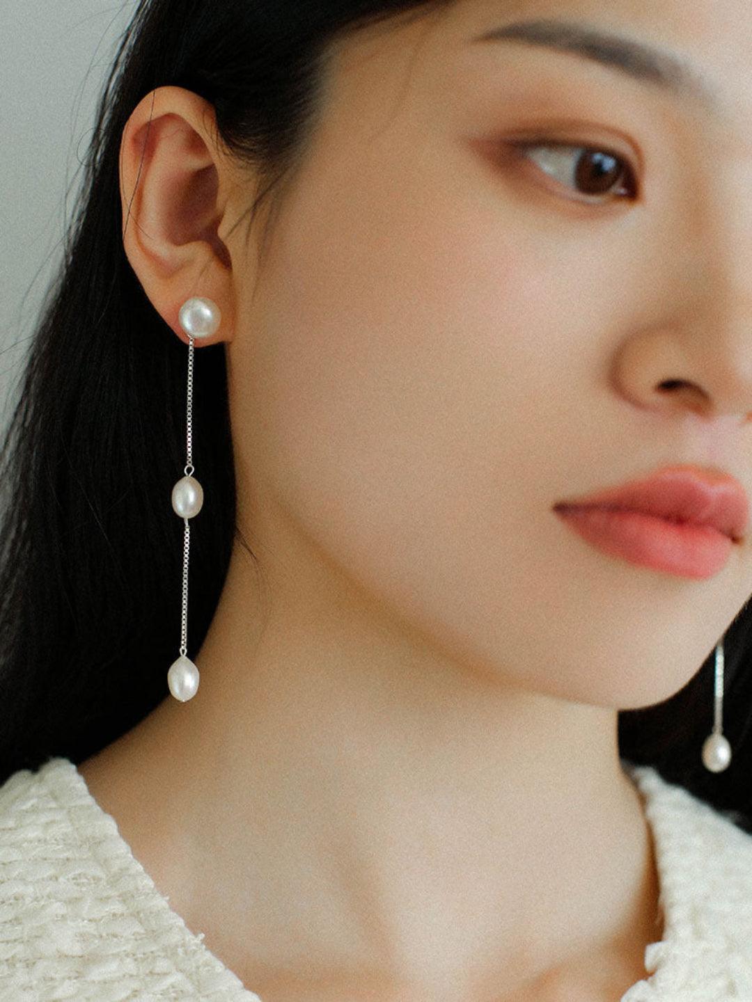 Galaxy Falls Series Tassel Pearl Earrings - Gembea Jewelry