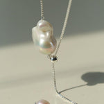 Long Pull Sterling Silver Chain Baroque Necklace - Gembea Jewelry