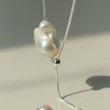 Long Pull Sterling Silver Chain Baroque Necklace - Gembea Jewelry