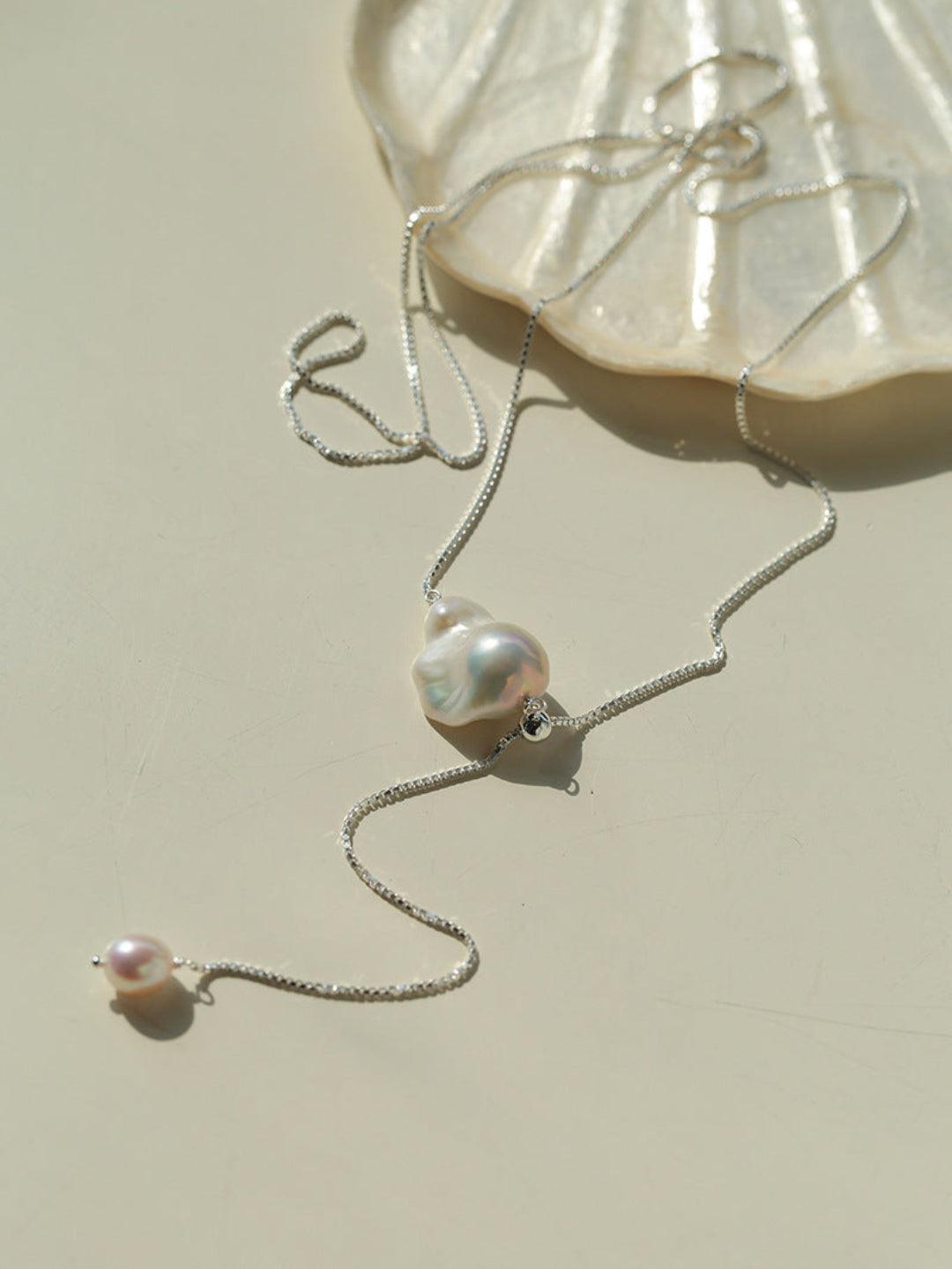 Long Pull Sterling Silver Chain Baroque Necklace - Gembea Jewelry