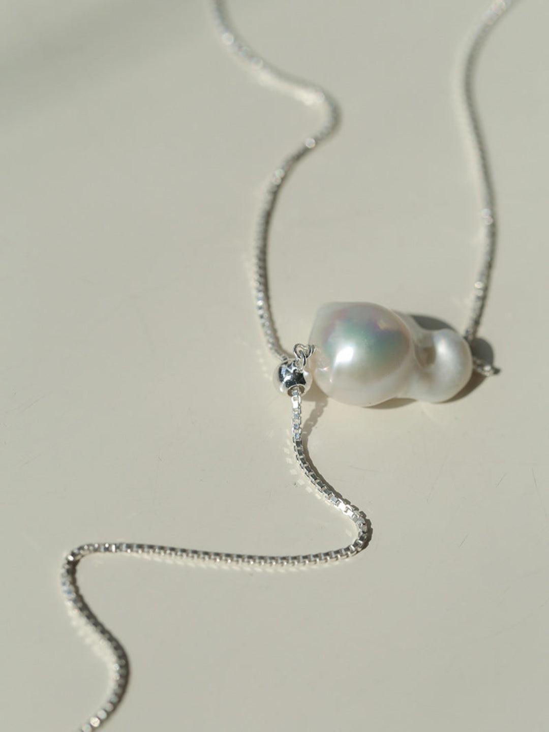 Long Pull Sterling Silver Chain Baroque Necklace - Gembea Jewelry