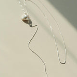 Long Pull Sterling Silver Chain Baroque Necklace - Gembea Jewelry