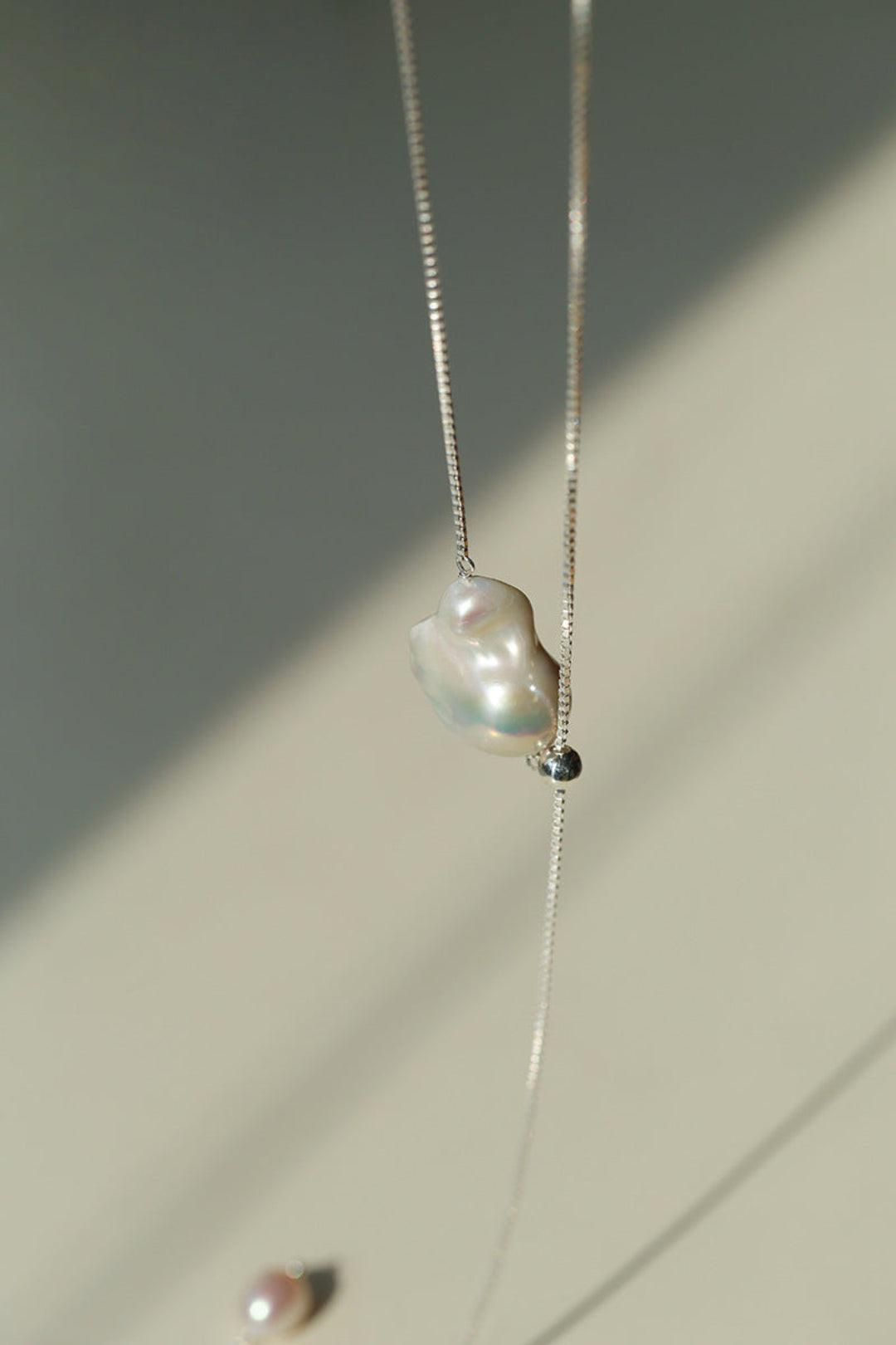 Long Pull Sterling Silver Chain Baroque Necklace - Gembea Jewelry