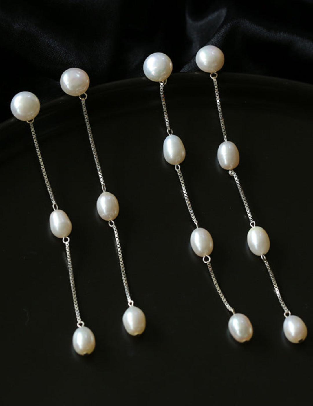Galaxy Falls Series Tassel Pearl Earrings - Gembea Jewelry