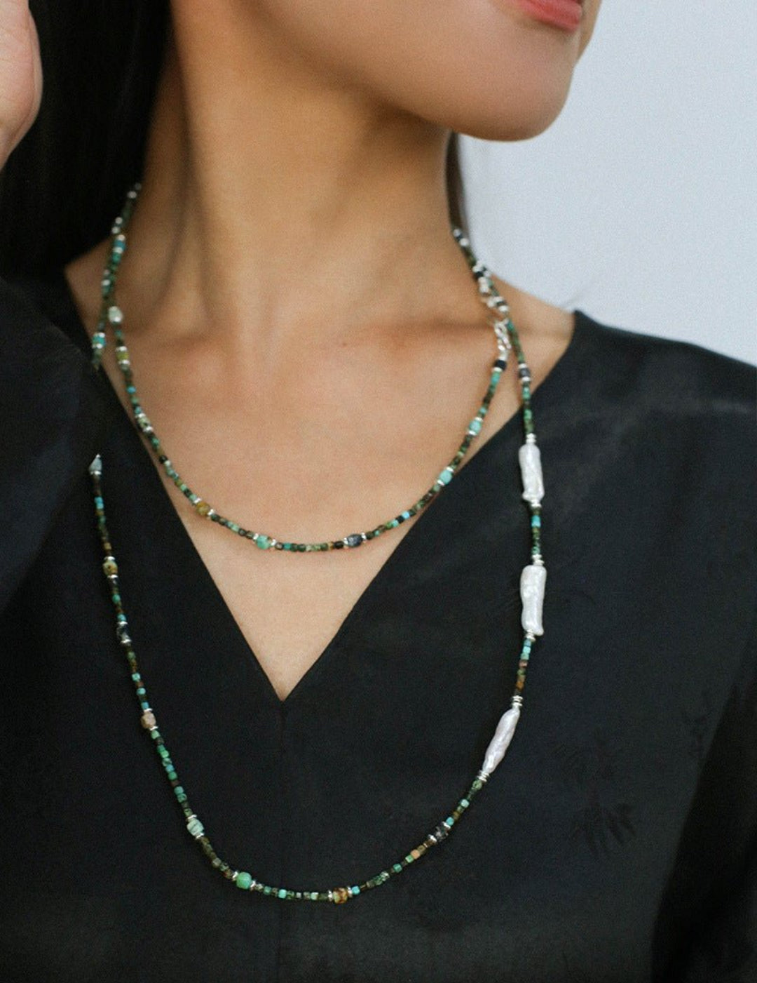 Long Turquoise Baroque Pearl Beaded Necklace