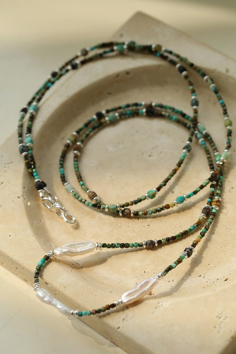 Long Turquoise Baroque Pearl Beaded Necklace
