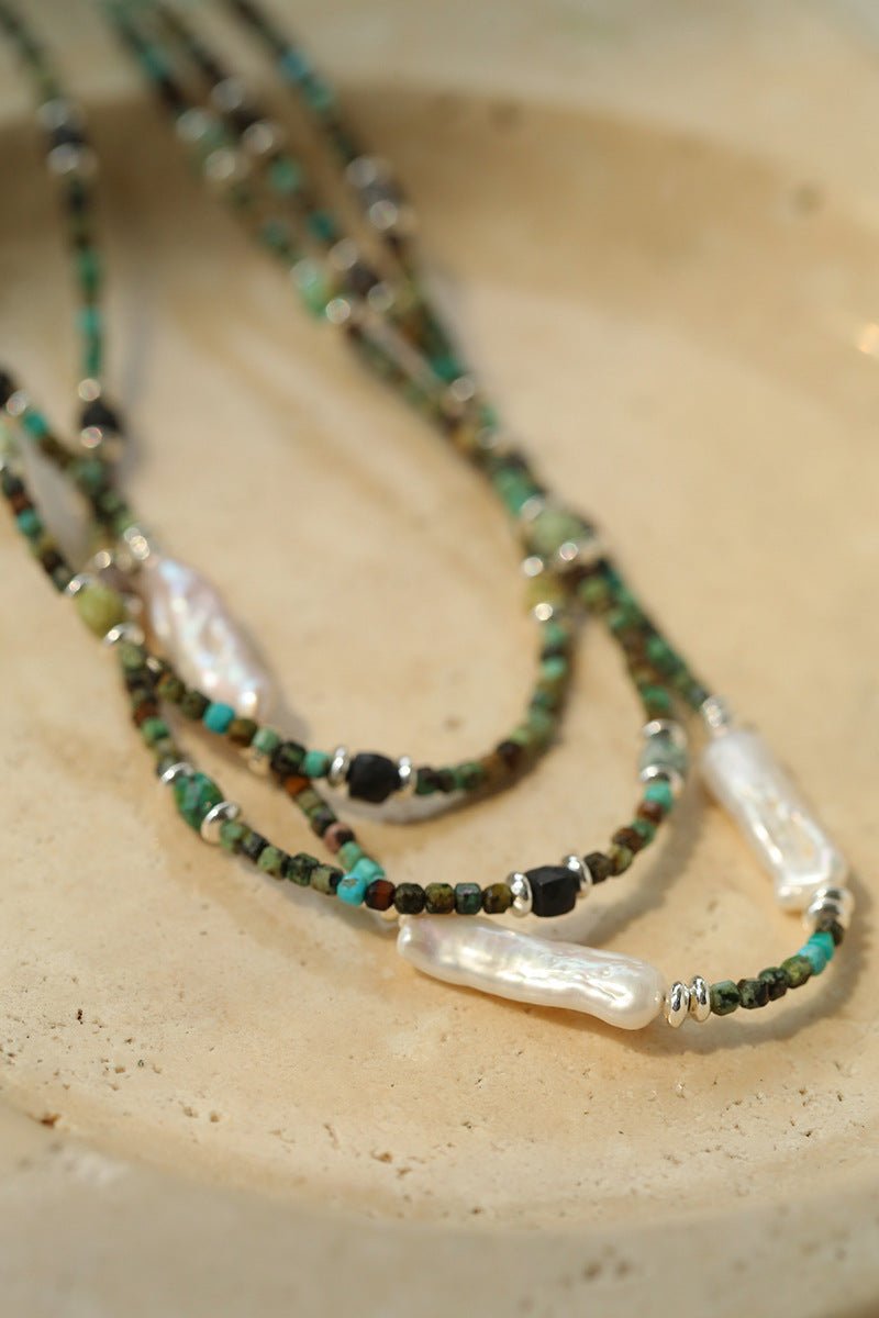 Long Turquoise Baroque Pearl Beaded Necklace
