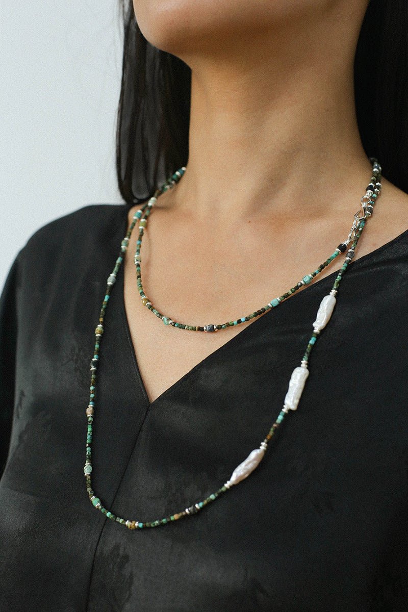 Long Turquoise Baroque Pearl Beaded Necklace