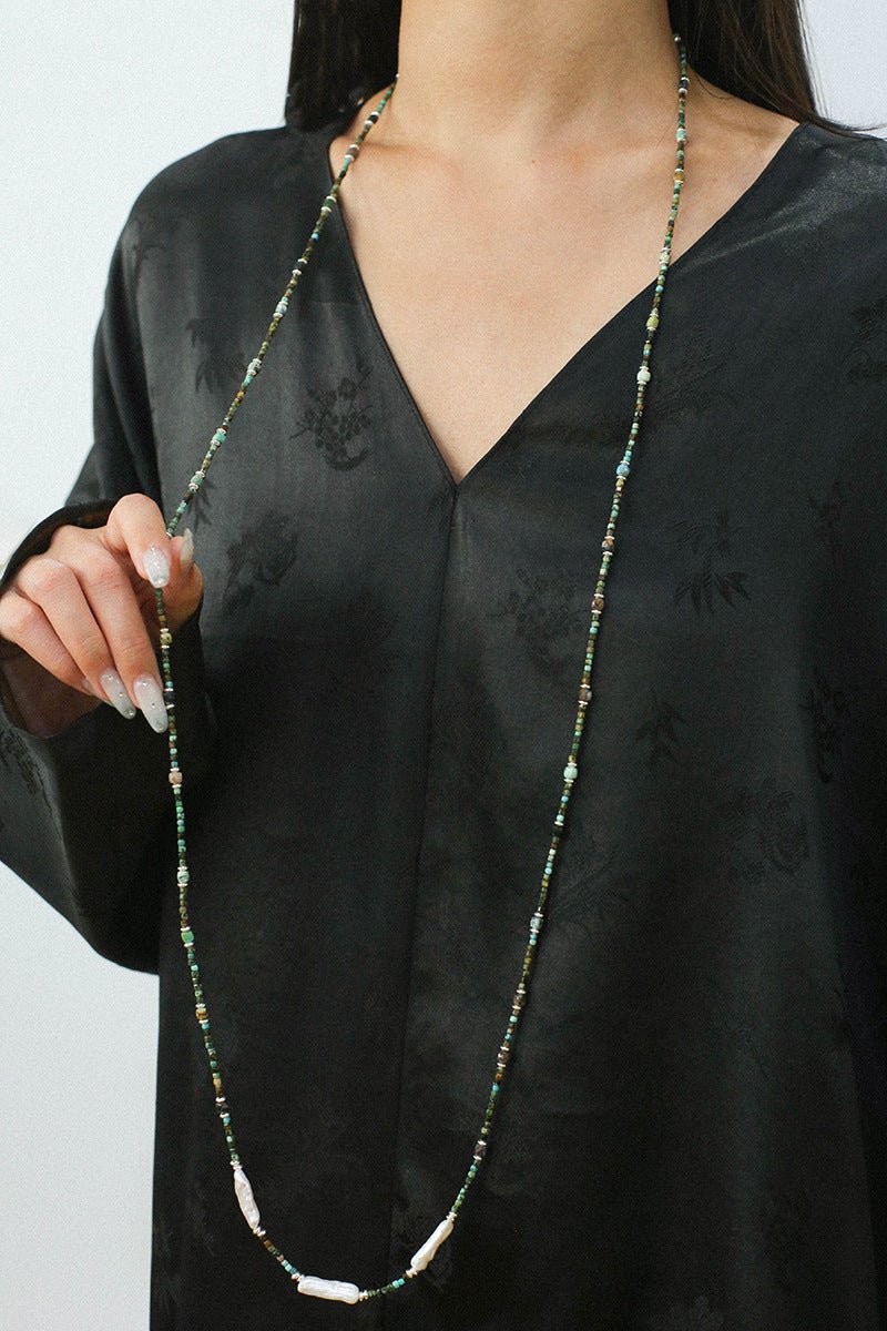 Long Turquoise Baroque Pearl Beaded Necklace
