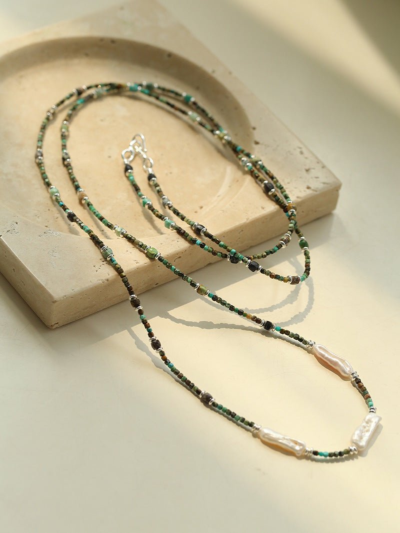 Long Turquoise Baroque Pearl Beaded Necklace