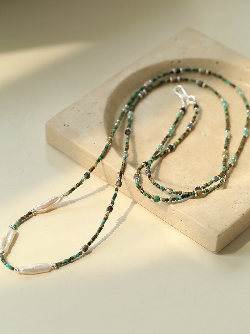 Long Turquoise Baroque Pearl Beaded Necklace