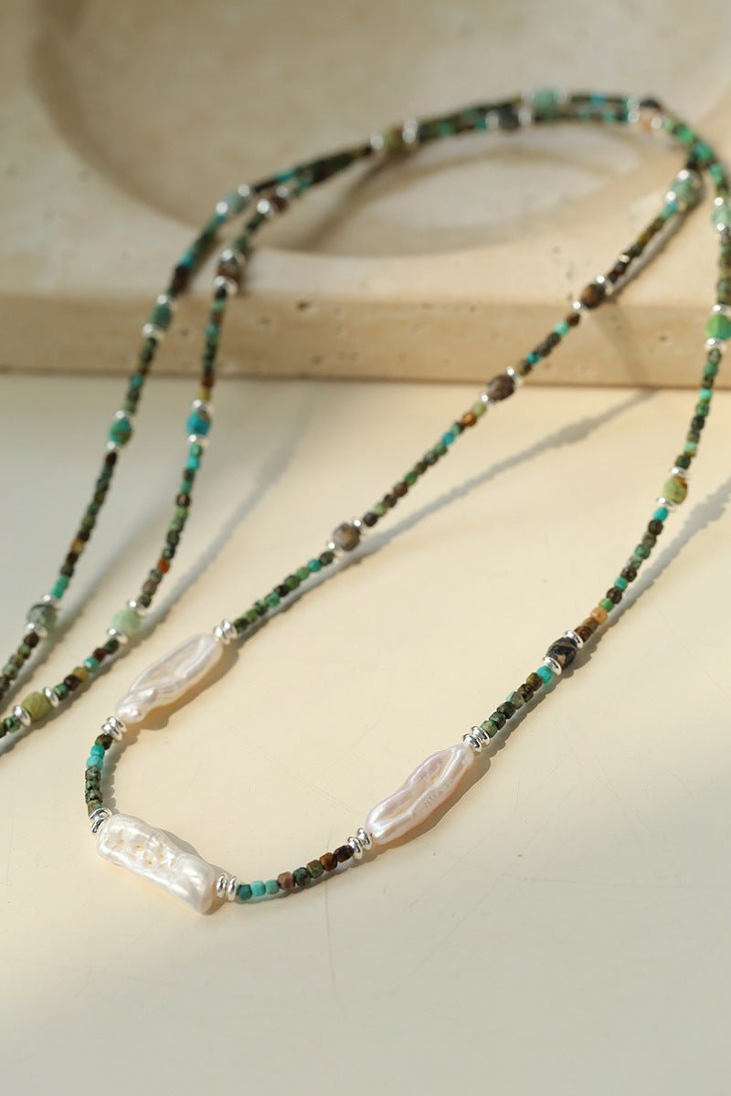 Long Turquoise Baroque Pearl Beaded Necklace