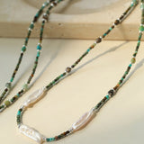 Long Turquoise Baroque Pearl Beaded Necklace