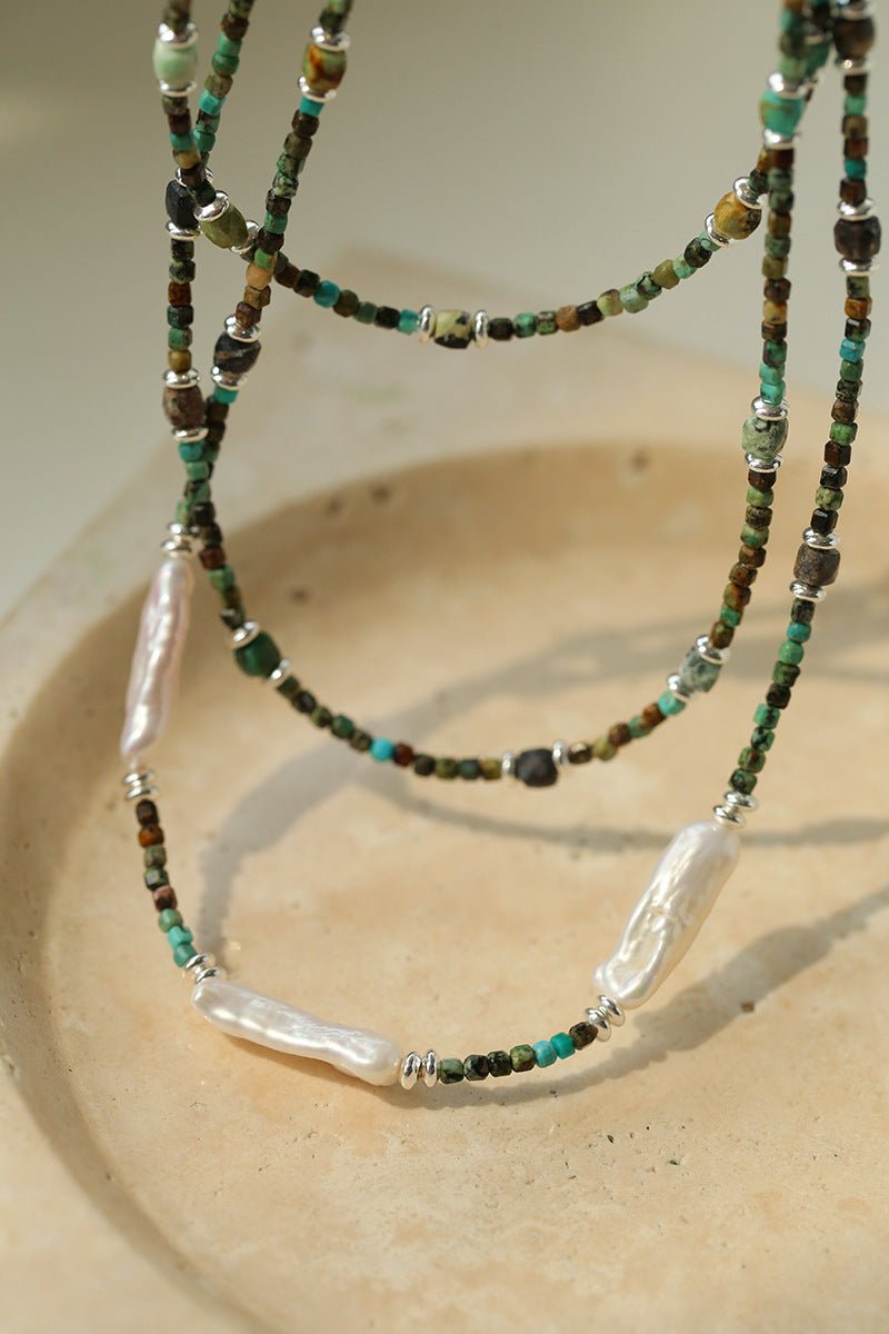 Long Turquoise Baroque Pearl Beaded Necklace