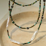 Long Turquoise Baroque Pearl Beaded Necklace