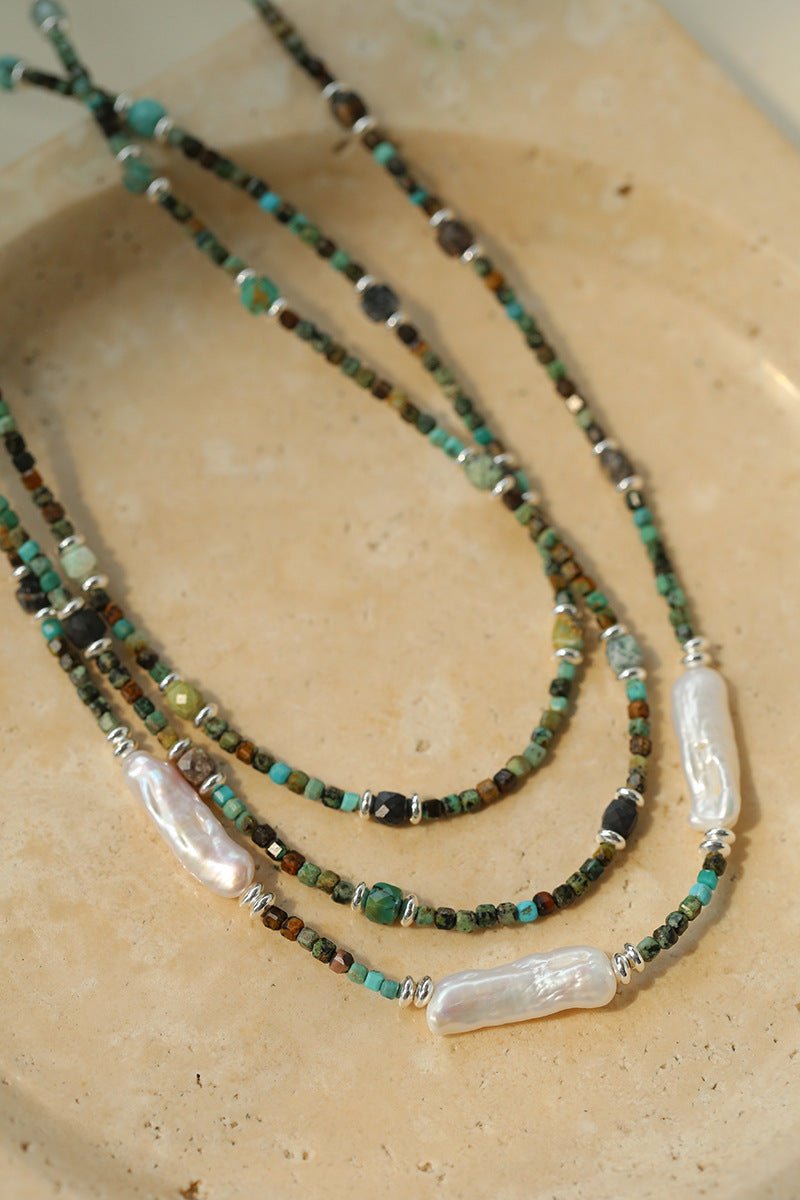 Long Turquoise Baroque Pearl Beaded Necklace