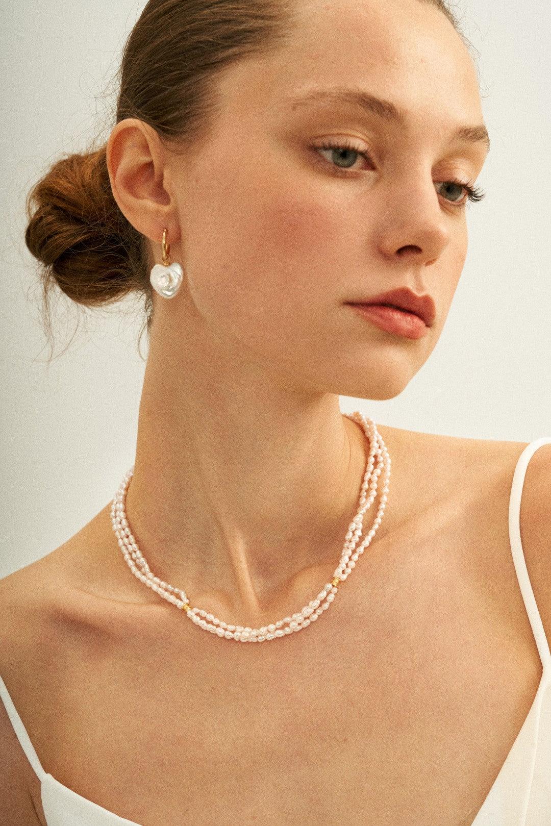 Love Heart Baroque Pearl Hoop Earrings - Gembea Jewelry