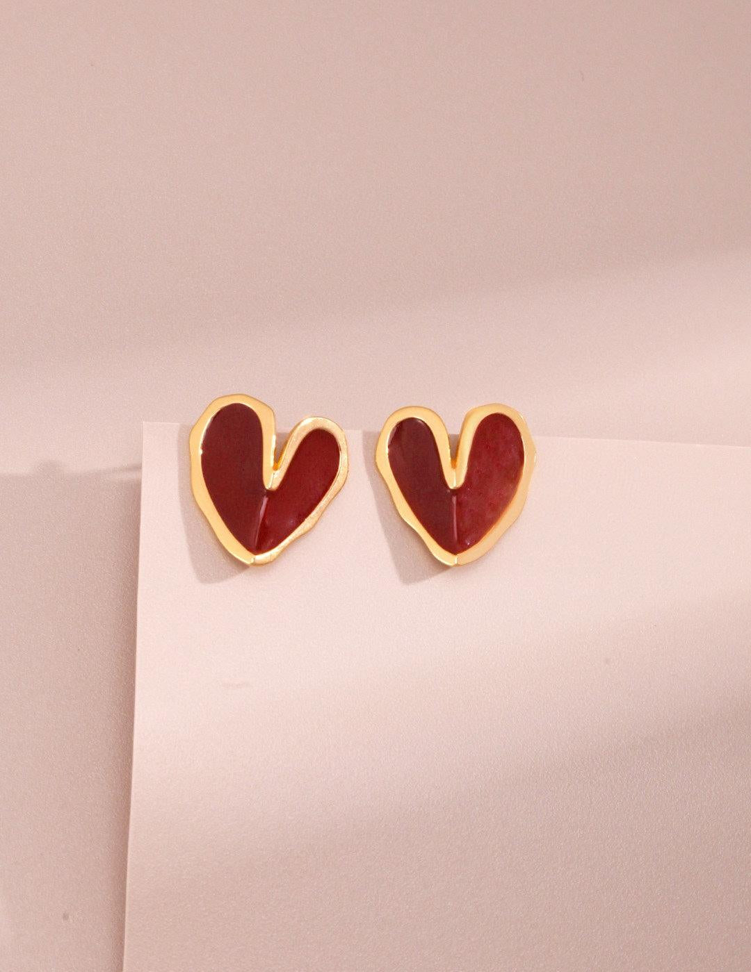 Love Red Drop Glaze Enamel Stud Earrings - Gembea Jewelry