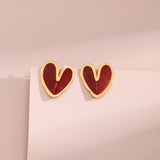 Love Red Drop Glaze Enamel Stud Earrings - Gembea Jewelry
