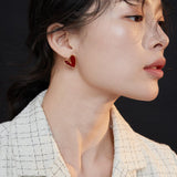 Love Red Drop Glaze Enamel Stud Earrings - Gembea Jewelry