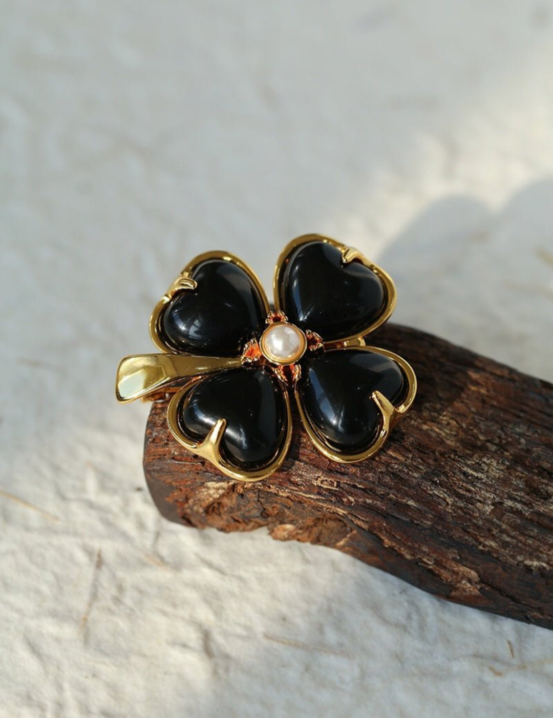 Lucky Clover Black Agate Brooch gembea jewelry